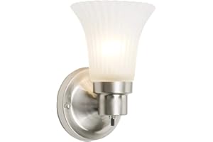 Design House Village Traditional 1-Light Indoor Dimmable Wall Sconce, Frosted Flute Glass, Twist On/Off Switch, Bathroom Bedroom Hallway, Satin Nickel, 8.25 in H x 5.1 in W, Uses 60W Bulb, 504977