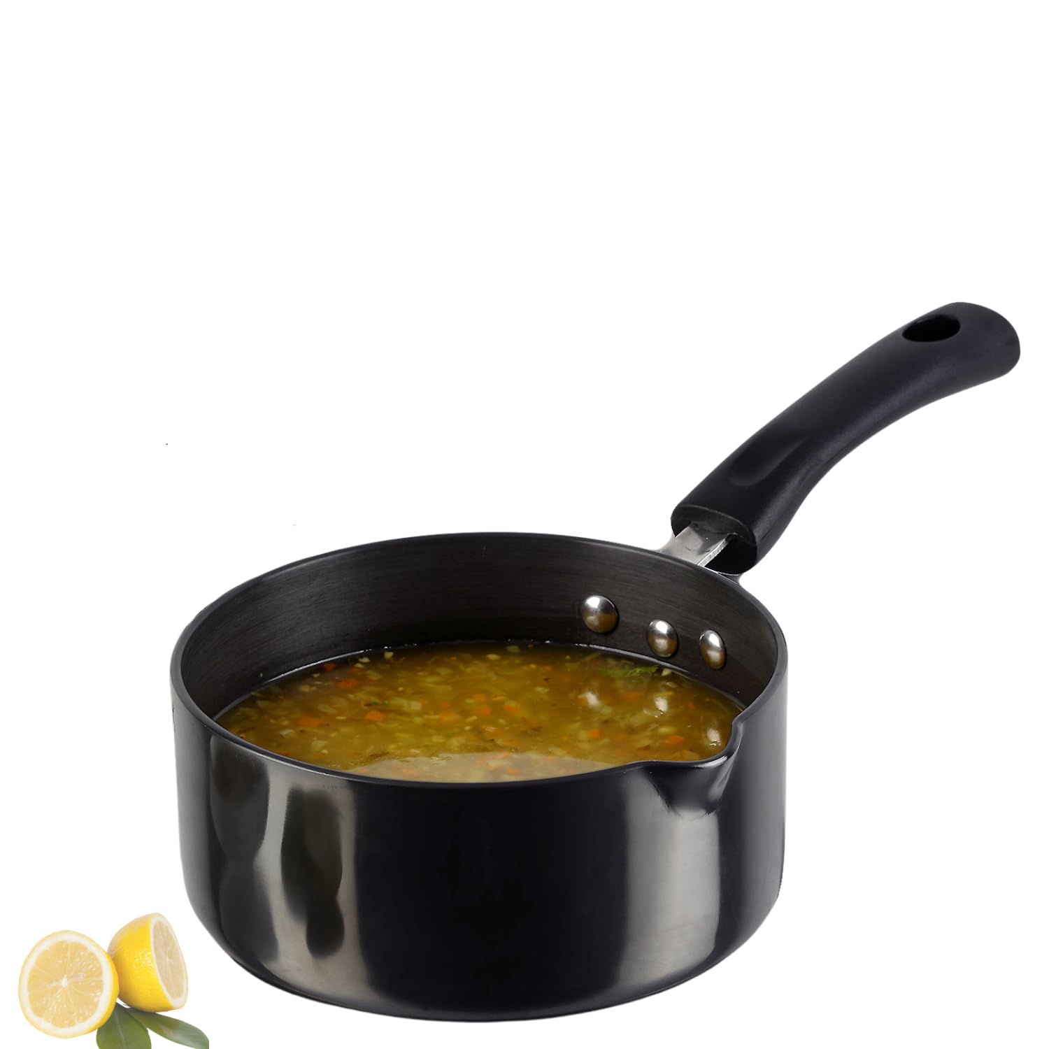 Vinod Hard Anodized Saucepan Without Lid, 2.3 Litre, 18 cm | Ideal for Boiling Milk, Making Tea, Heating Sauces | Easy to Clean | Gas Stove Compatible | Riveted Handle | 3.25 mm Thick