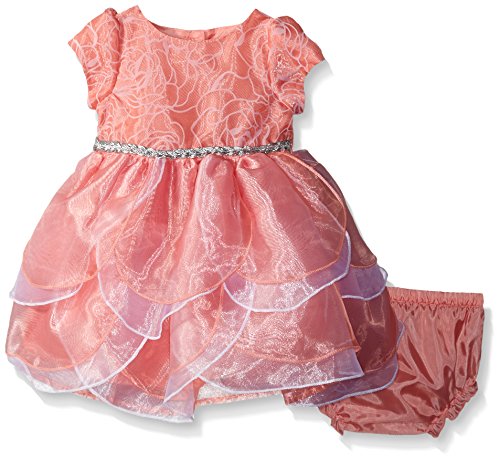 Nannette Baby Girls Petal Dress, Coral, 3-6 Months