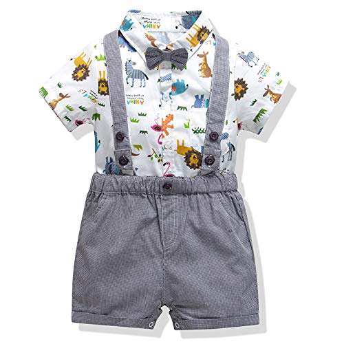 SeClovers Baby Tuxedo Outfits-Gentleman Bowtie Romper-Suspender Shorts Set, Toddler Baby Boys Formal Suit 3-6 Months