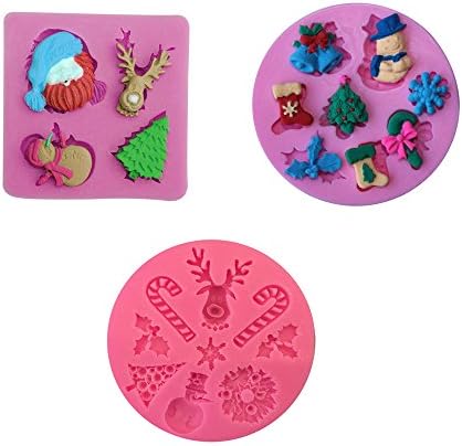 3 PCS Silicone Christmas Candy Mold Santa Deer Tree Snowman Snowflake Mold Chocolate Baking Mold Fondant Soap Decorating Moulds (design 1)