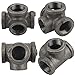 Gimiton 4 Pack 4 Way Pipe Fitting Malleable Iron DN20 3/4 Black Malleable Cast Iron Pipe Tee Fitting Industrial Steel Side Outlet Elbow 4-Way Fitting (DN20 3/4)