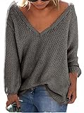 UGET Women's Casual Autumn V Neck Loose Knit Pullover Tops Sweater Jumper Asia L Dark Gray