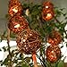 Pansdore Christmas Lights 10 Bulbs Brown Rattan Ball String Lights Warm White for Party Patio Garden Outdoor Indoor Decoration, Green Wire