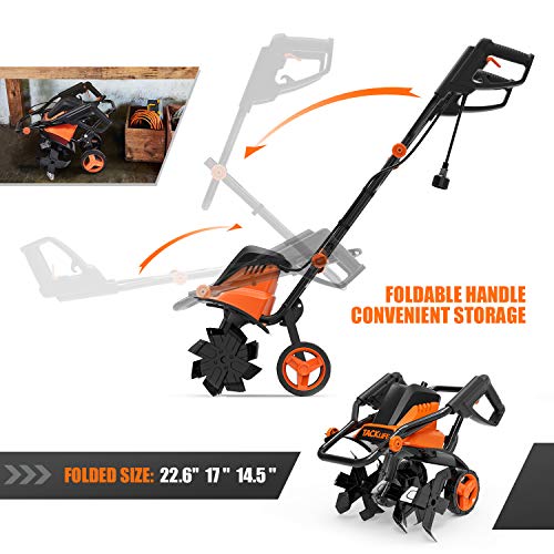 TACKLIFE Electric Tiller, Tiller, 12Amp, 16 Inch Cultivation Width, 8