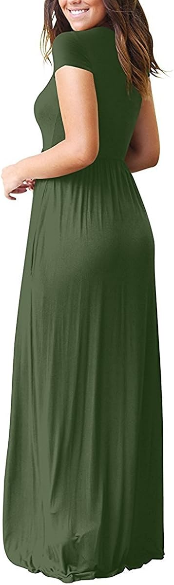 VIISHOW Women's Short Sleeve Empire Waist Maxi Dresses Long Dresses with Pockets at  Women’s Clothing store