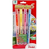 Pentel Handy-line S Retractable Highlighter, Chisel Tip, Assorted Ink Colors, 4/ Pack (SXS15BP4M)