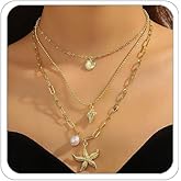 LKingel Gold Starfish Necklaces for Women Bohemian Mermaid Necklaces Summer Ocean Seashell Charm Necklace Mermaid Jewelry Hawaiian Surf Beach Jewelry Halloween 2025 Fashion Jewelry