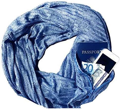 Morwind Scarves for Women, Travel Scarf, Infinity Scarf with Secret Hidden Zipper Pocket, Women Winter Convertible Infinity Scarf with Pocket Loop Zipper Pocket Scarves (Blue)