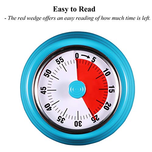 AIMILAR Magnetic Mechanical Timer 60 Minute Visual Kitchen Countdown Timer With Alarm for Cooking Baking Sports Kid (Blue) - Thumbnail 4