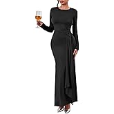 Sulozom Women's 2025 Fall Long Sleeve Bodycon Dress Crewneck Party Cocktail Wedding Guest Long Maxi Dresses
