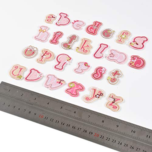 26pcs Pink Sheep Letter Iron on Patches, DIY Name Sew on Appliques Embroidered A-Z Letters Patch for Clothes Dress Plant Hat Jeans Flowers Applique Accessory