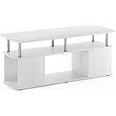 Furinno JAYA TV Stand, 3-Tier Entertainment Center with Open Shelf, TV Console for TV up to 50 Inch with Side Open Storage Compartments, for Living Room, Bedroom, White Oak/Stainless Steel Tubes