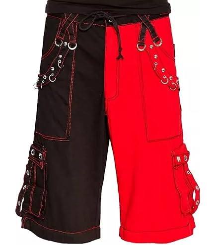 Men Punk Shorts Gothic Black Cotton Shorts Punk Emo Red Stitching