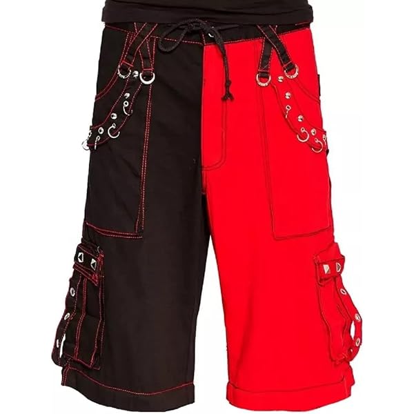 Men Black Punk Shorts Gothic Cotton Shorts Punk Emo Red Stitching