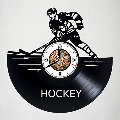 Wall Clock Compatible with Vinyl Record ICE Hockey - USA - Handmade - Artwork Gift idea for Birthday, Christmas, Women, Men, Friends, Girlfriend Boyfriend and Teens - Original Design