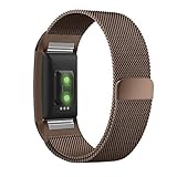 Fitbit Charge 2 Band, UMTELE Milanese Loop Stainless Steel Metal Bracelet Strap with Unique Magnet Lock, No Buckle Needed for Fitbit Charge 2 HR Fitness Tracker Coffee Large