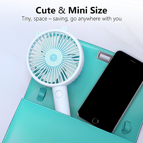 OURRY Handheld Fan, Mini Small Portable Personal Rechargeable Desk Desktop Table Cooling USB Fan Quiet with 2000mAh Battery 3 Speeds Cute Design for Home Office Outdoor and Travel (Blue)