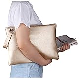 Aladin Oversized Clutch Bag Purse, Womens Large leather Evening Wristlet Handbag (Gold)