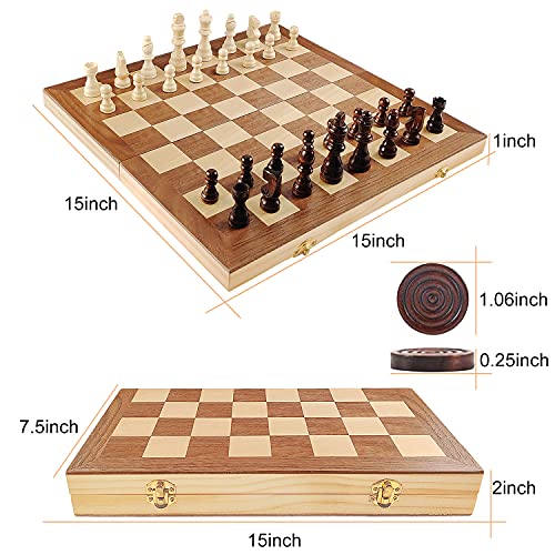 LEAP Wooden Chess Set 15" Type 02 Folding Board Wooden Checkers