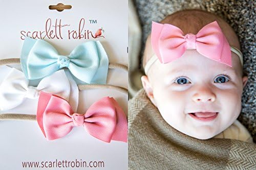 3 Baby Girl Hair Bows on Nylon Headbands | 4" Ribbon "Softs" Pack | By Scarlett Robin