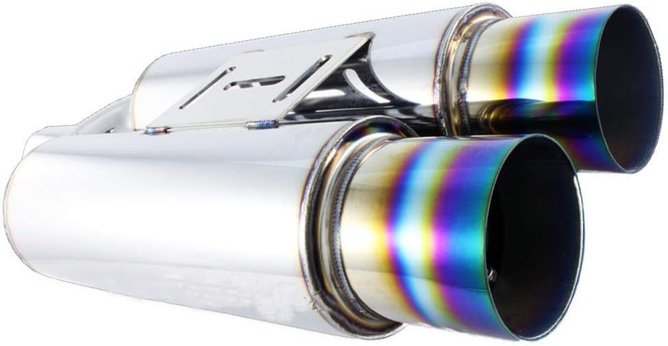 Weld-On Muffler Series 3.5" Dual Flat Rainbow Tip T-304 Weld On Exhaust Muffler 2.5" Inlet Universal 3