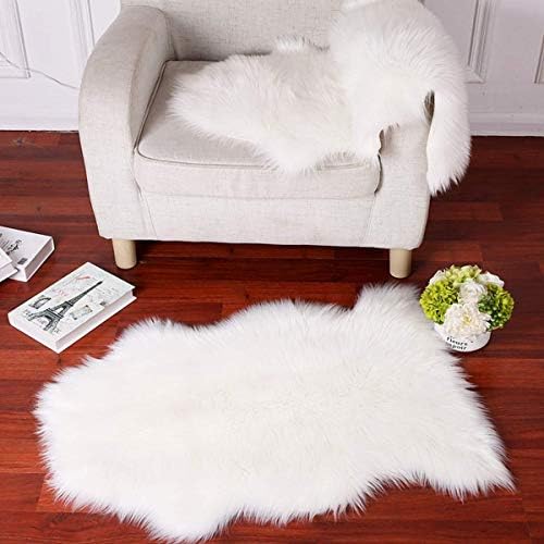 Faux Fur Sheepskin Rug Careu Soft Chair Cover Throw Rug for Lounge Bed Floor Bathroom,White (2ft×3ft)