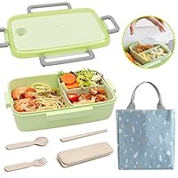 Ozazuco Bento Box Japanese Lunch Box,3-In-1 Compartment, Fiber of Bamboo, Leak-proof and Eco-Friendly Bento Lunch Box Meal Prep Containers for Kids (Green)