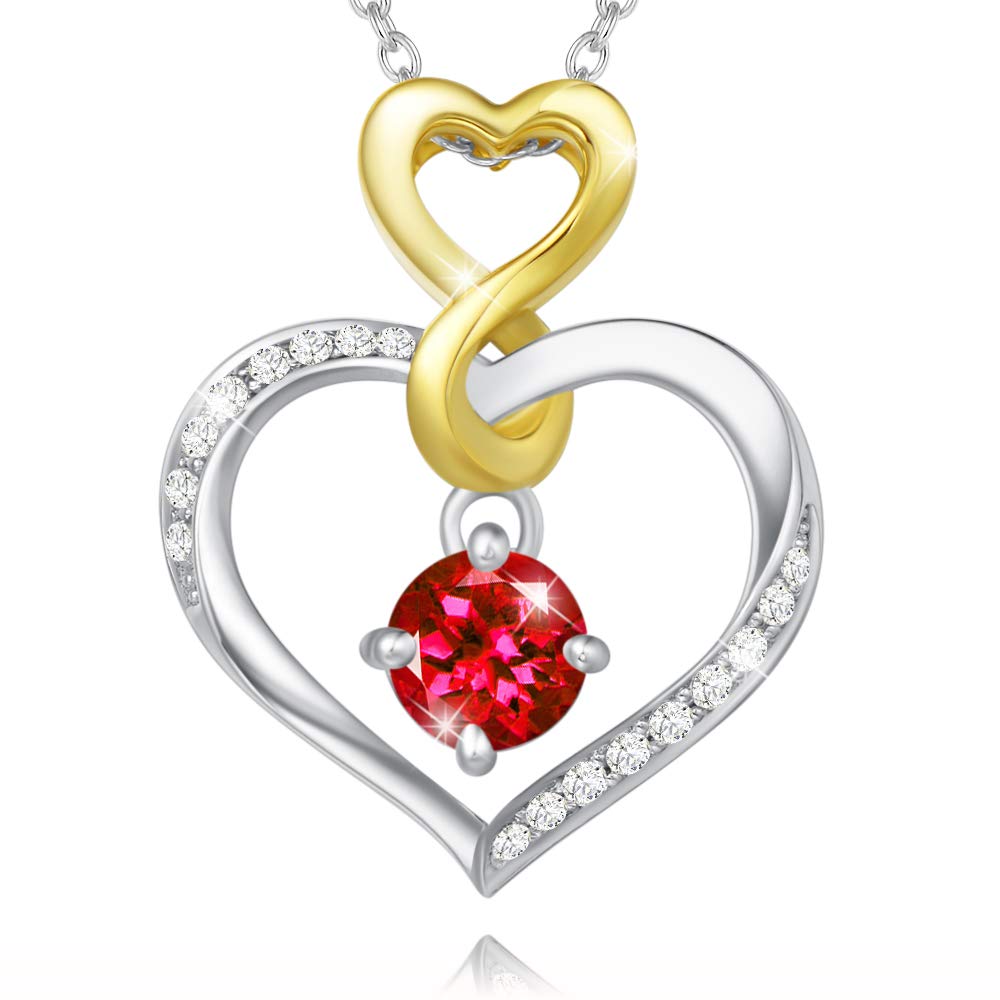 AGVANA Love Heart Birthstone Necklace Jewellery, 925 Sterling Silver Handmade Women Necklace Pendant Mother's Day Birthday Anniversary Jewelry Gifts for Her Girlfriend Mum Wife, Chain Length 40+5 cm — image 1