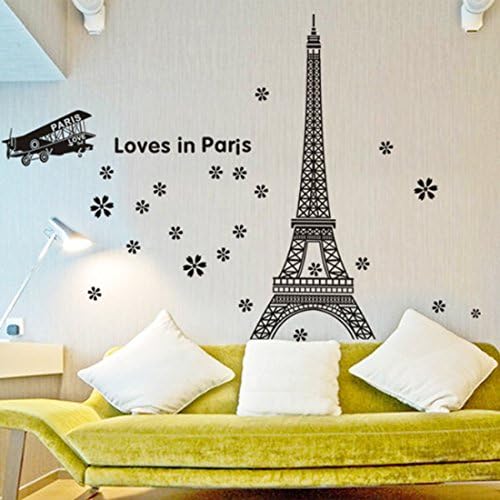fashionbeautybuy Wall Sticker English Letters Eiffel Tower Flowers Paper Home Decal Removable Wall Vinyl Living Room Bedroom PVC Art Picture Murals DIY Stick for Adults Teems Kids Nursery Baby