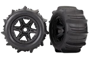 Traxxas 8674 Tires & Wheels Assembled glued (Black 3.8' Wheels Paddle Tires Foam Inserts) (2) (TSM Rated)