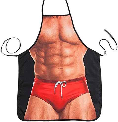 Father's Day Gift Tirain Sexy Apron Novelty Muscle Man Kitchen Cooking Grilling Apron Funny Creative Birthday Gift for Men Boyfriend (Man Body Pattern)
