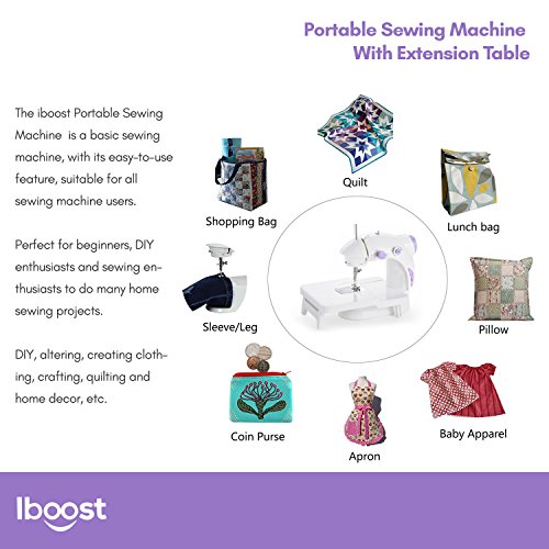 Iboost Portable Sewing Machine with Extension Table, Bobbins, Needles, and Foot Pedal, 2-Speed