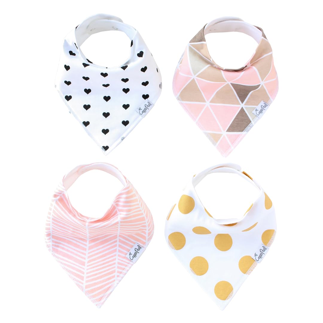 Copper Pearl Baby Bandana Bibs for Drooling and Teething 4 Pack Gift Set "Blush"