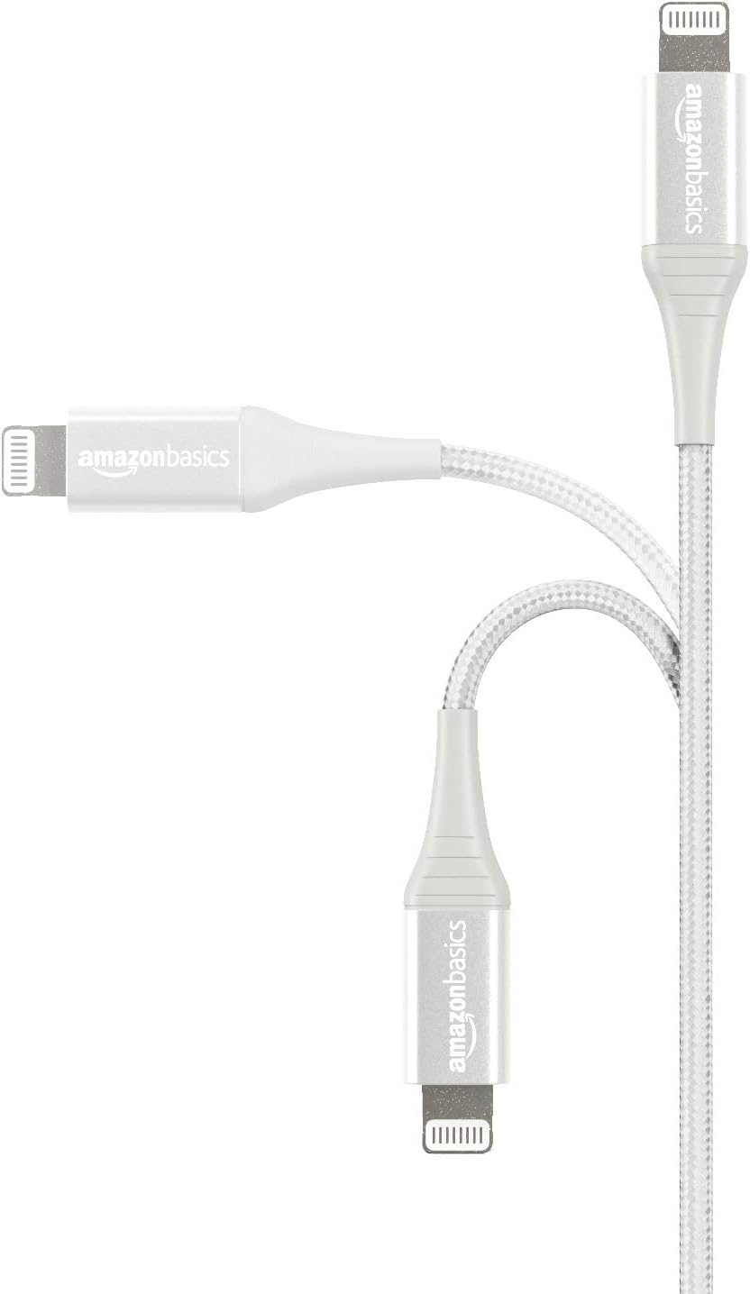 Amazon Basics Double Braided Nylon Lightning to USB-A Cable - Advanced Collection, MFi Certified iPhone Charger, Silver, 0.9 m - Image 3