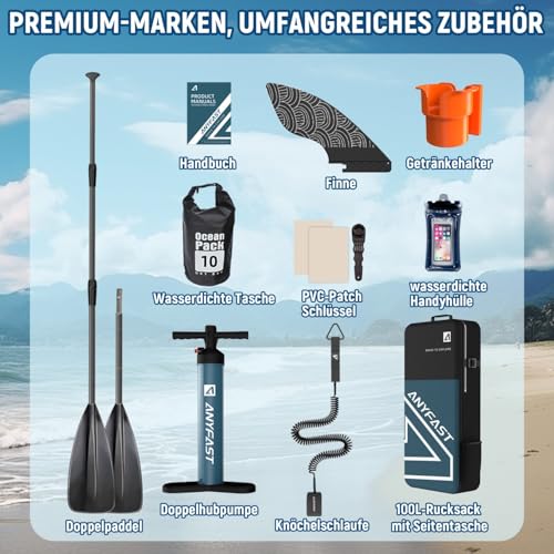 ANYFAST Inflatable Stand Up Paddle Board for Fishing - Wide Ultra Stable with Pump, Camera Mount, Kids Handle, Leash, Backpack and Accessories for Teenagers/Adults