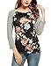 Meaneor Women Contrast Colora Raglan Sleeves Paneled Tee Shirt Chest Floral Tops