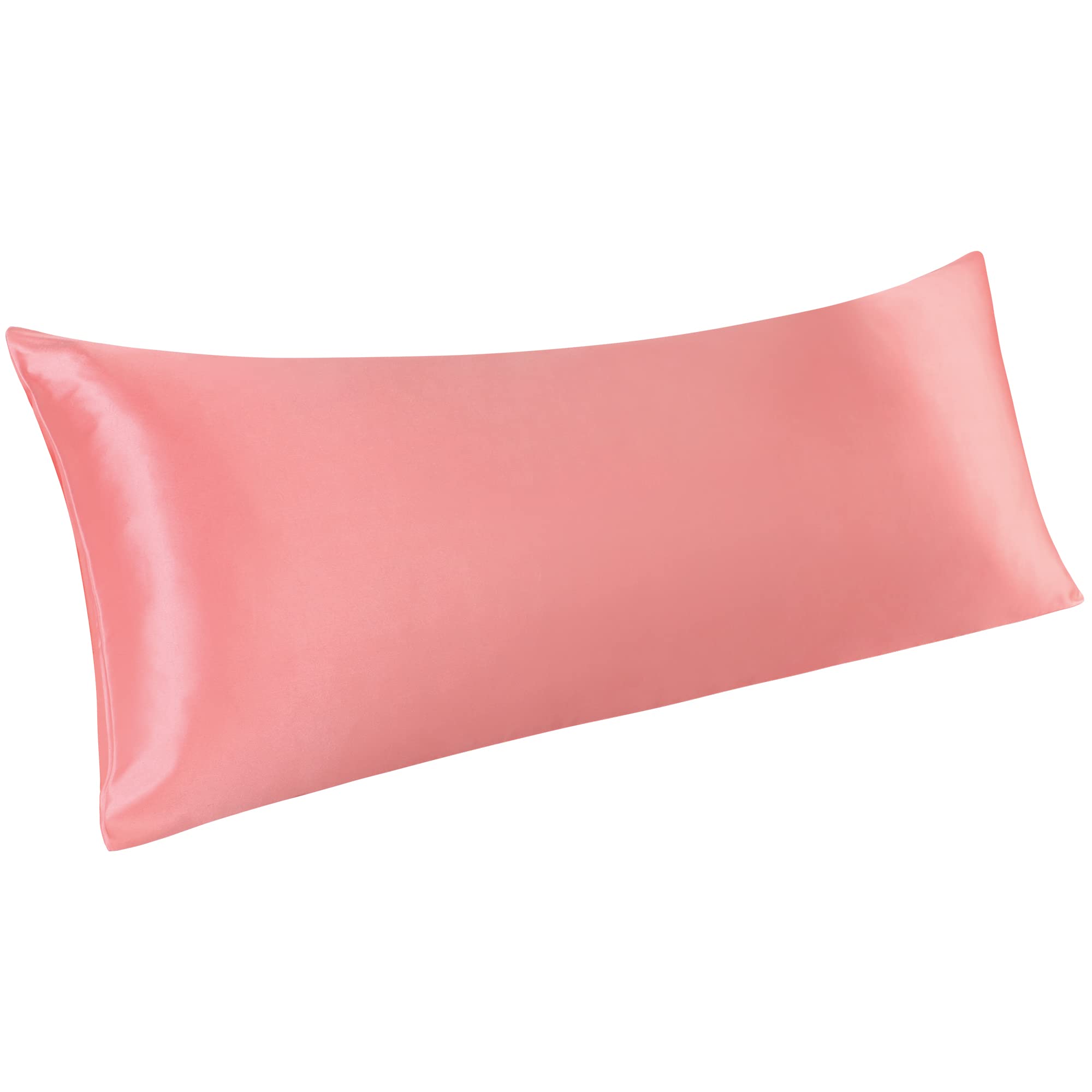 PiccoCasa 1 PC Satin Body Pillowcases for Hair and Skin, Luxury Silky Pillow Cover Luxury Long Satin Pillow Cases with Envelope Closure Light Coral 20"x60" (5ft)