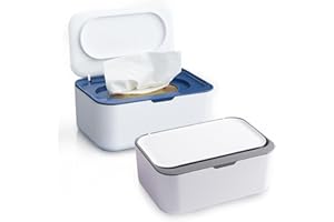 BoAn 2 Pack Wipes Dispenser,Baby Wipe Holder,Tissue Storage Box Case,Wipe Container with Lid (Grey and Blue)
