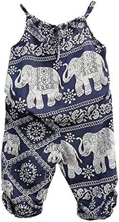 AlwaysFun 2Pcs Baby Little Girls' Shorts Set Elephant Floral Straps Tank Tops with Harem Pants Outfits (Blue-White, 2-3T)