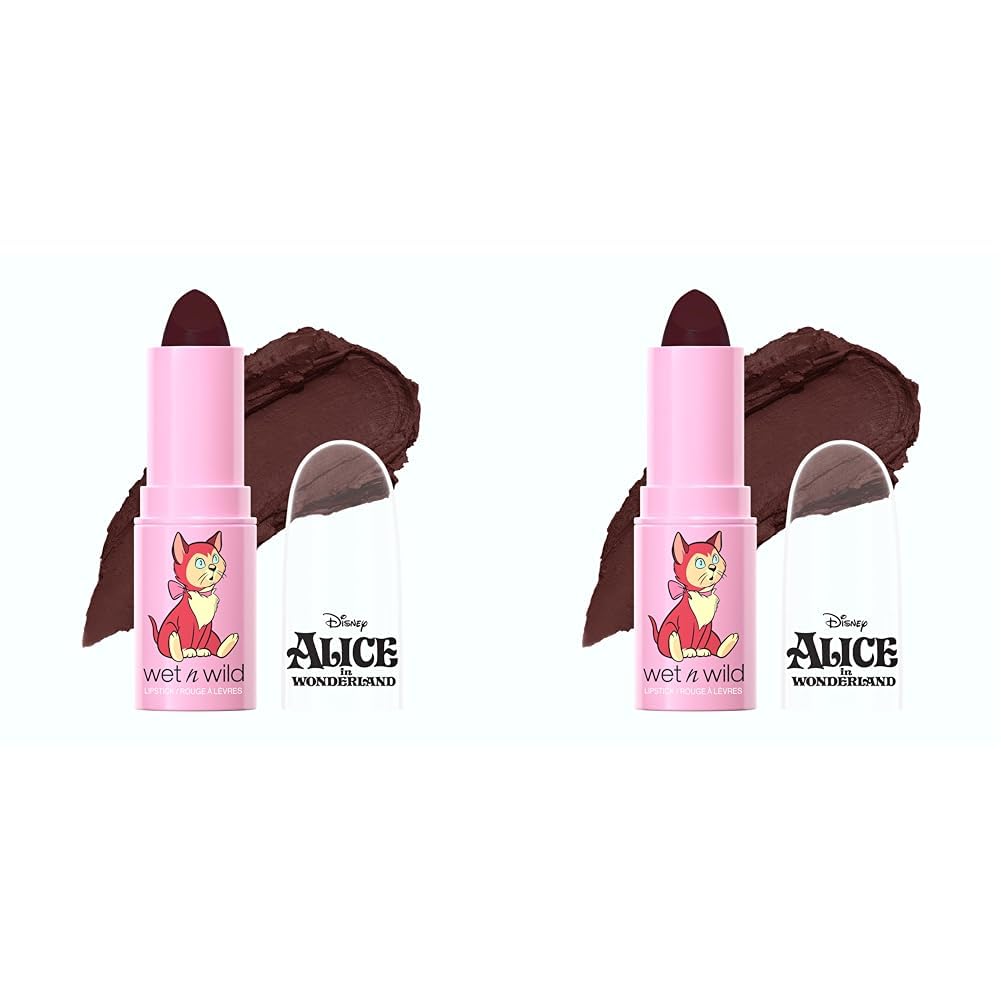 Wet n Wild Alice in Wonderland Lipstick, High-Pigmented Long-Lasting Lipstick for a Silky Satin Finish, Infused with Vitamin E, Curtsy Shade (Pack of 2)