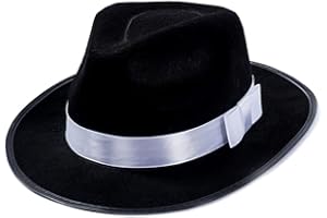 Funny Party Hats Black Fedora Hat - Gangster - Black and White Fedora Hat - Mobster (Fedora Hat)