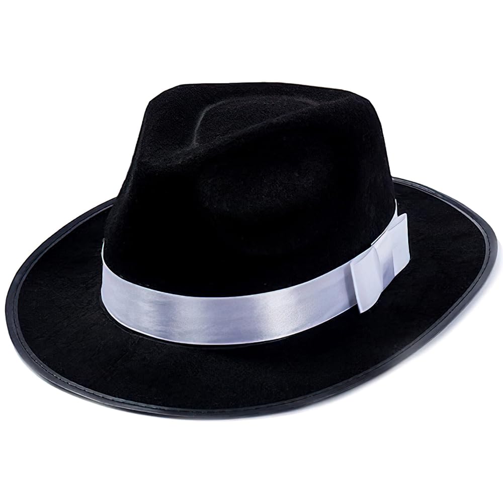 Photo 1 of Funny Party Hats Black Fedora Hat - Gangster - Black and White Fedora Hat - Mobster (Fedora Hat)