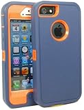 Brand New Iphone 5 5S Body Armor Defender - Comparable to Otterbox Defender + 1pc 3ft Data Cable (Blue on Orange)