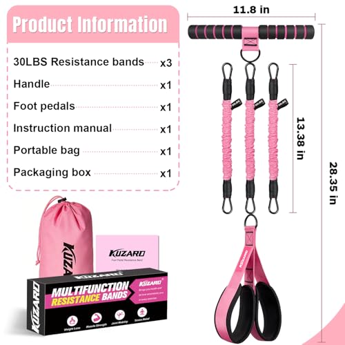 Upgraded Multifunction Pedal Resistance Band with Handle, 3 Tube Adjustable Resistance Bands for Abdomen, Waist, Arm, Core/ABS, Leg Workout - Sit Up Exercise Equipment & Pilates Set for Women