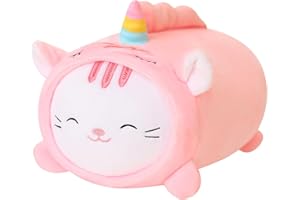 SQEQE Unicorn Cat Plush Pillow, Cute Pink Unicorn Cat Stuffed Animal, Soft Kawaii Cat Plushie with Unicorn Outfit Costume Plushies Doll Toy Gifts for Girls Kids Decor 8"