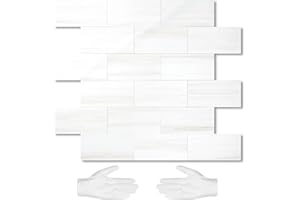 STICKGOO 10-Sheet Subway Tile Peel and Stick Wall Tiles, Seamless Design Polished Dolomite Kitchen Backsplash, PVC Stick on Tiles for Kitchen, Bathroom, RV, Fireplace