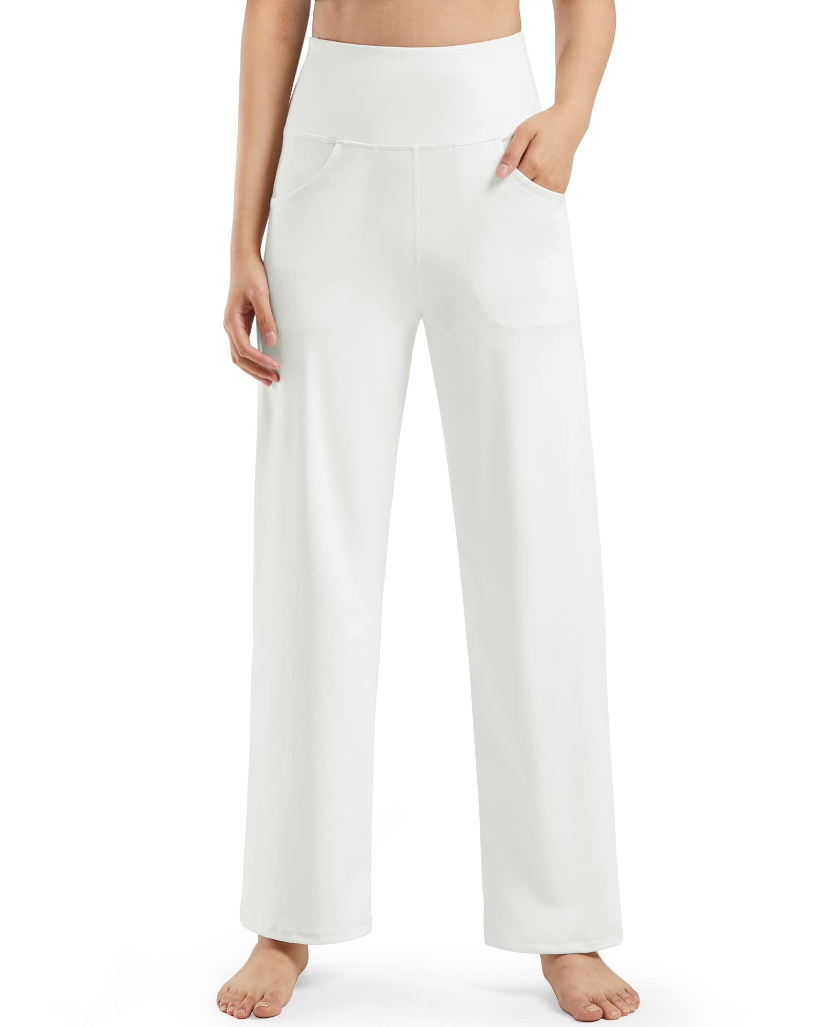 Photo 1 of Promover Wide Leg Trouser Pants Women Fashion Clothing Stretch Yoga Dress Pants High Waist Pull On Pants for Workout(White,XS,31")