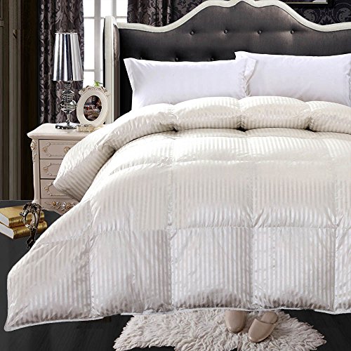 Abripedic SILK GOOSE-DOWN COMFORTER, Luxury Down Duvet Insert, 450 TC Cotton-Silk Striped Cream Shell 650FP, Full/Queen