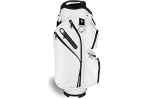 CADDYDADDY REVCORE Luxury Golf Cart Bag, Premium Synthetic Leather, 14 Way Dividers, Black Alloy Hardware, 9 Pockets w/2 Insulated Cooler Pockets, 2 Felt-Lined Valuable & Oversized Putter Well & Rain Hood
